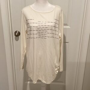CJ Banks Cream Long Sleeve Top with Dot Pattern